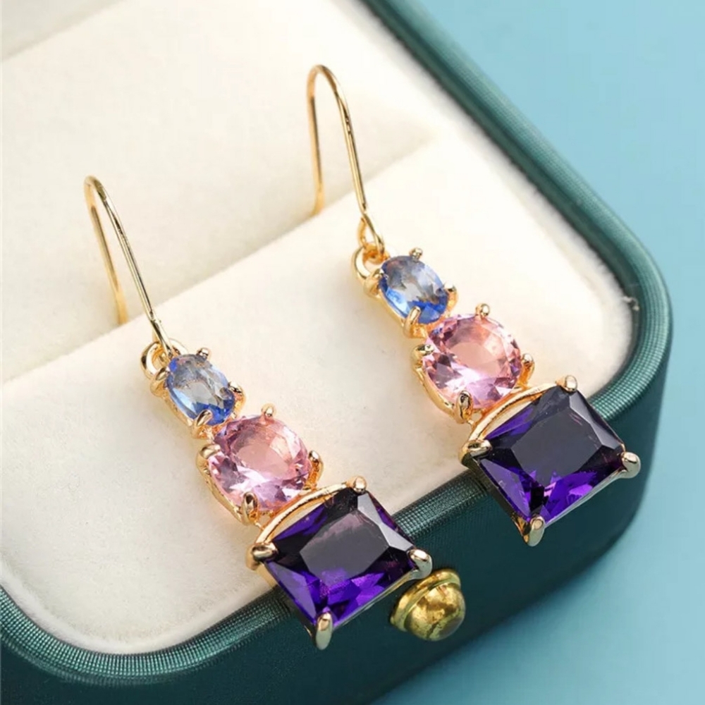 🎀18k 3 Gemstone Drop Earrings